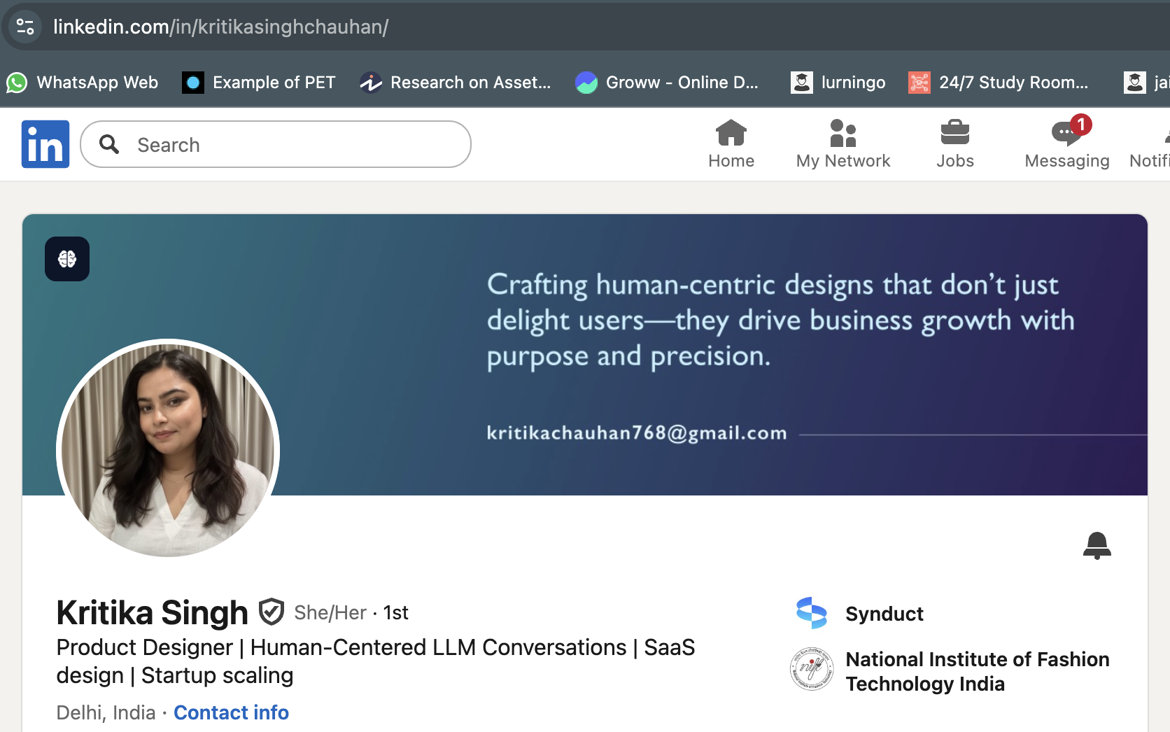 Kritika Singh LinkedIn profile