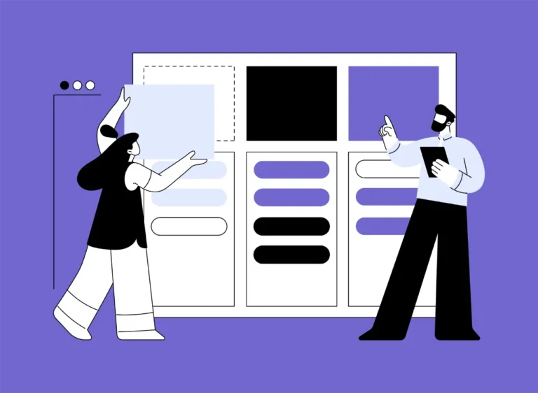online ux design course training creative image with man pointing at layout and women fixing layout