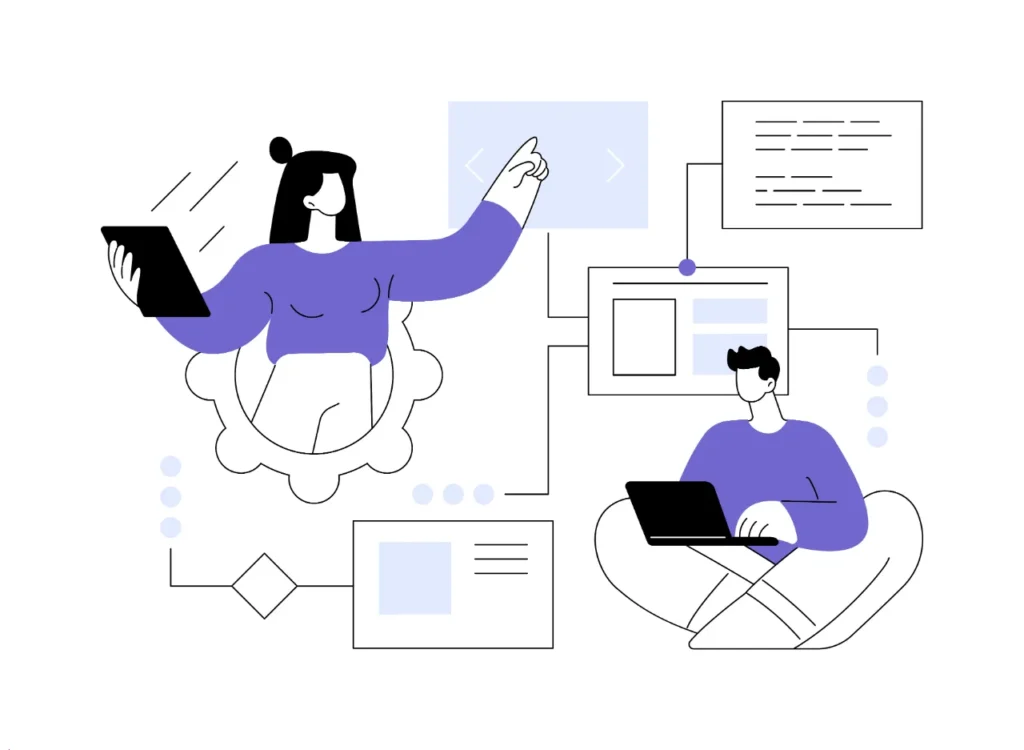 online ux design course training creative image with man pointing at layout and women fixing layout